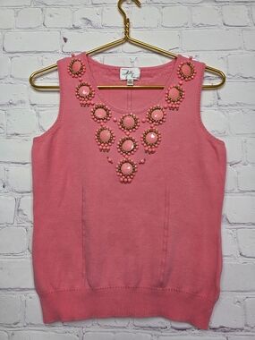 Milly of New York Coral Pink Bead Embellished Knit Tank Top